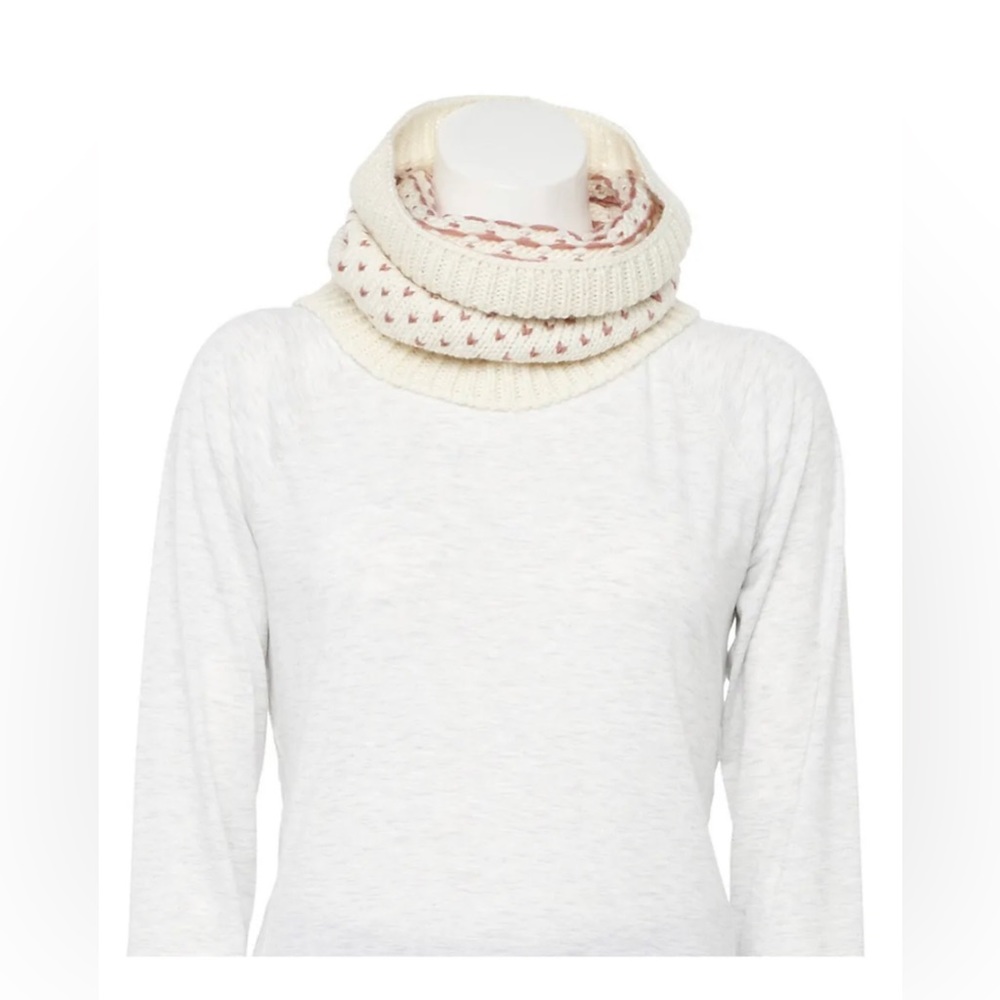 LC Lauren Conrad Birdseye Knit Cowl Scarf I Ivory & Mauve I NWT